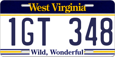 WV license plate 1GT348