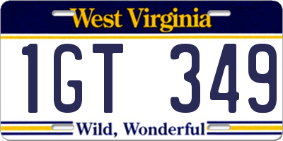 WV license plate 1GT349