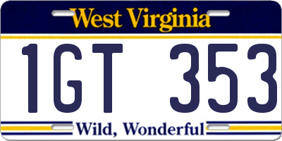 WV license plate 1GT353