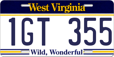 WV license plate 1GT355