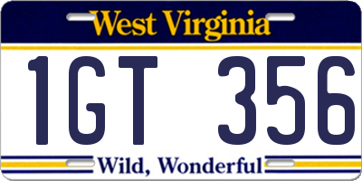 WV license plate 1GT356