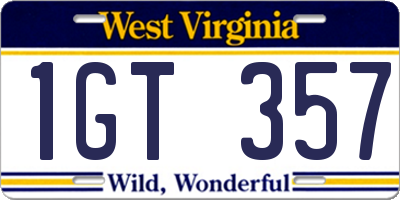WV license plate 1GT357