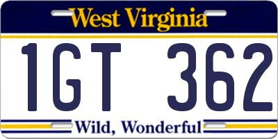 WV license plate 1GT362