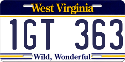 WV license plate 1GT363