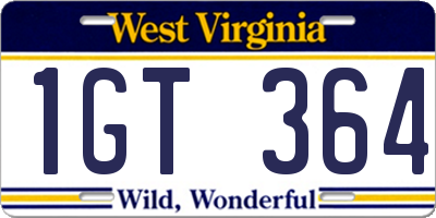 WV license plate 1GT364