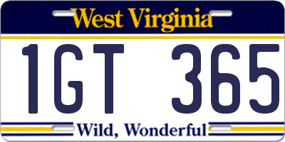 WV license plate 1GT365