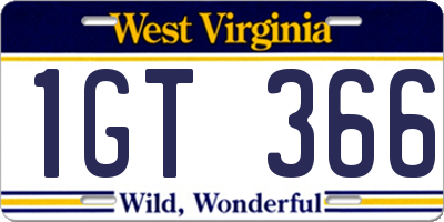 WV license plate 1GT366