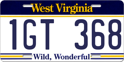 WV license plate 1GT368