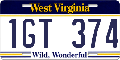 WV license plate 1GT374
