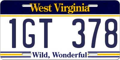 WV license plate 1GT378