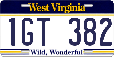 WV license plate 1GT382