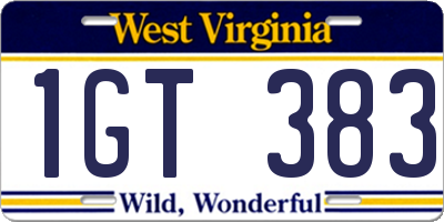 WV license plate 1GT383