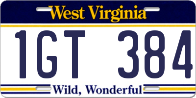 WV license plate 1GT384