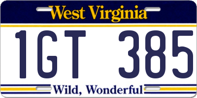 WV license plate 1GT385