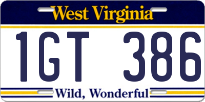 WV license plate 1GT386