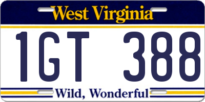 WV license plate 1GT388