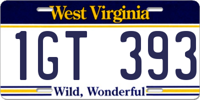 WV license plate 1GT393