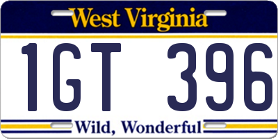 WV license plate 1GT396