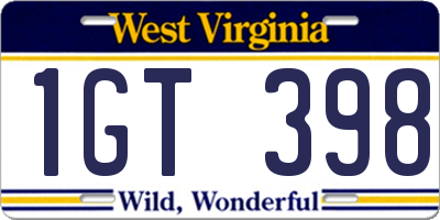 WV license plate 1GT398