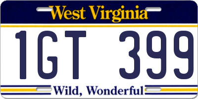 WV license plate 1GT399