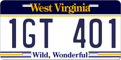 WV license plate 1GT401