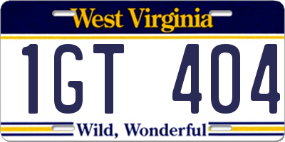 WV license plate 1GT404