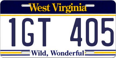 WV license plate 1GT405