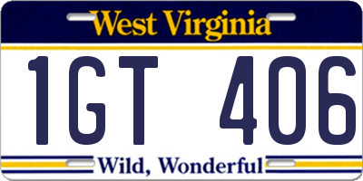 WV license plate 1GT406