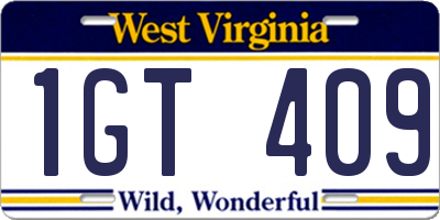 WV license plate 1GT409