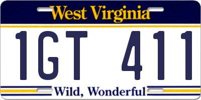 WV license plate 1GT411