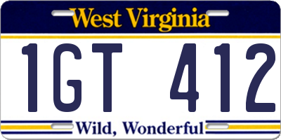 WV license plate 1GT412