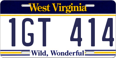 WV license plate 1GT414