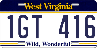 WV license plate 1GT416