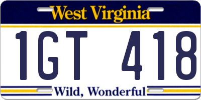 WV license plate 1GT418