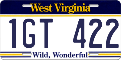 WV license plate 1GT422