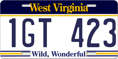 WV license plate 1GT423