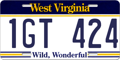 WV license plate 1GT424