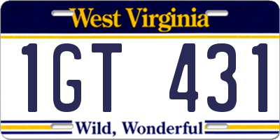 WV license plate 1GT431