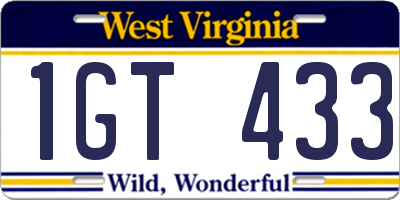 WV license plate 1GT433