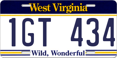 WV license plate 1GT434