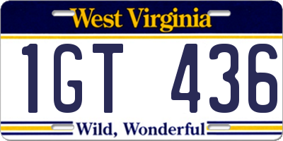 WV license plate 1GT436