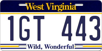 WV license plate 1GT443