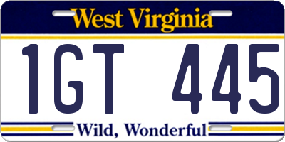 WV license plate 1GT445