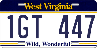 WV license plate 1GT447