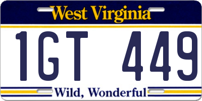 WV license plate 1GT449