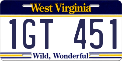 WV license plate 1GT451