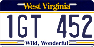 WV license plate 1GT452