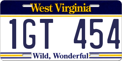 WV license plate 1GT454