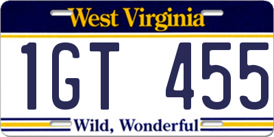 WV license plate 1GT455