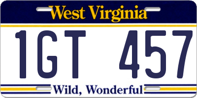 WV license plate 1GT457